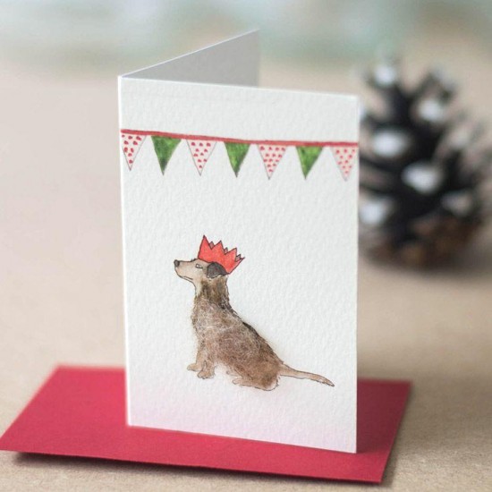 Mini Dog in Christmas party hat card