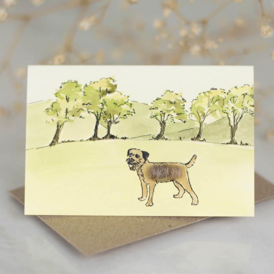 Mini Border Terrier by 6 trees card