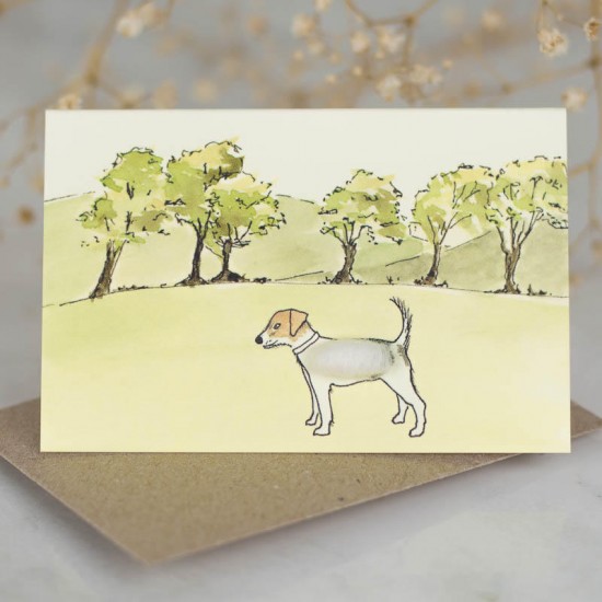 Mini Jack Russell by 6 trees card