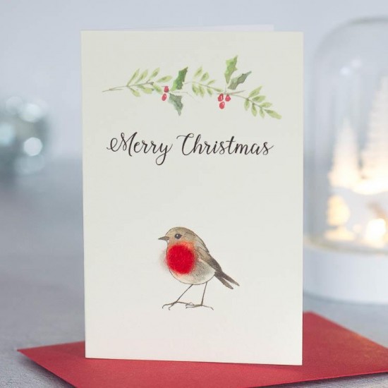 Mini Robin and festive branch card