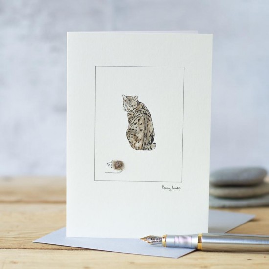 Cat tabby and mouse card