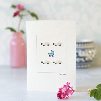 Sheep and Blue pram card Sheep and Blue pram card