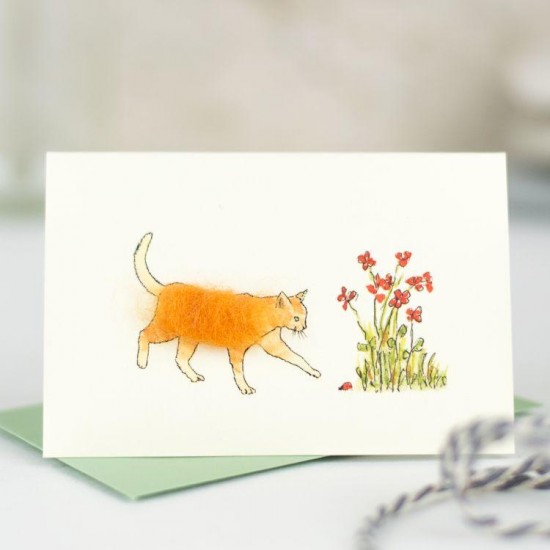 Mini Cat ginger and flowers card