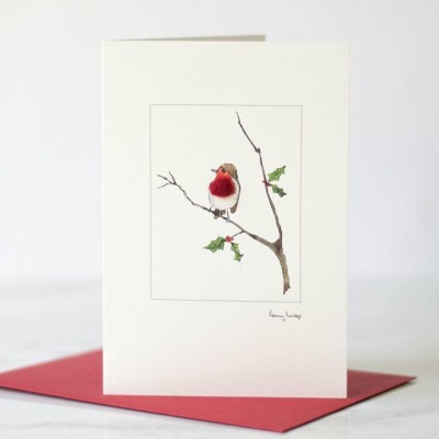 Robin on a twig Christmas card