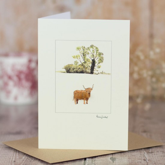Cow Highland with oak tree card