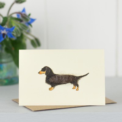 Mini Dachshund long haired black and tan card Mini Dachshund long haired black and tan card