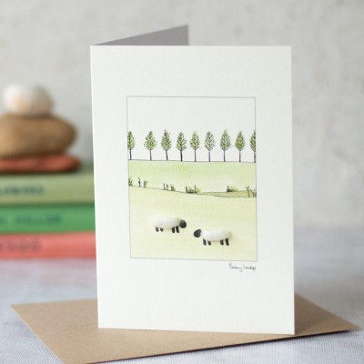 Sheep with a line of trees card Sheep with a line of trees card