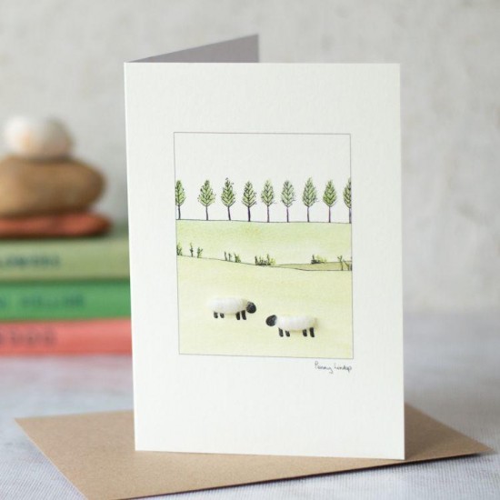 Sheep with a line of trees card