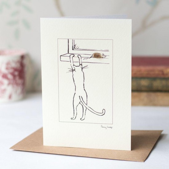 Cat at window sill card