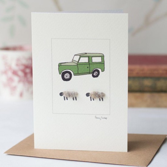Sheep and Land Rover card