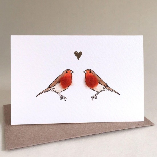 Mini Bird Robins in love card