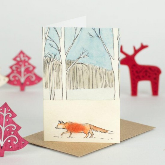 Mini Fox and winter trees card