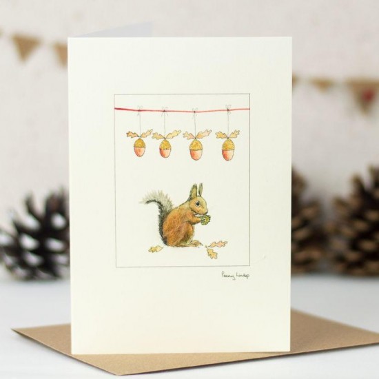 Squirrel and acorns Christmas card