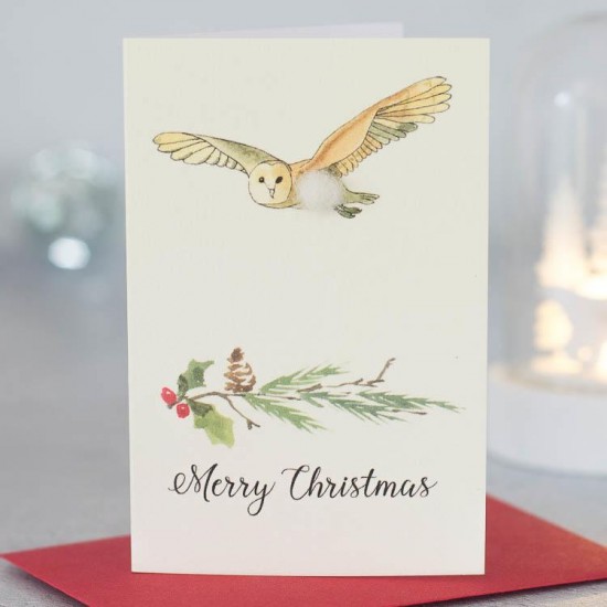 Mini Owl and festive branch card