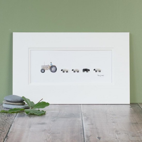 Grey Fergie Tractor And 4 Sheep print