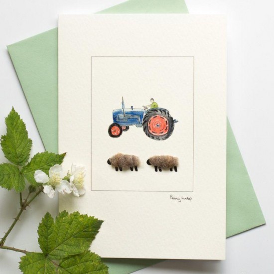Sheep and Ford tractor card