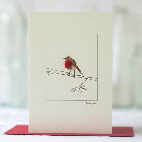 Robin on a branch Christmas card