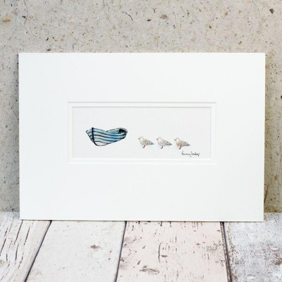 Gulls and fishing boat print