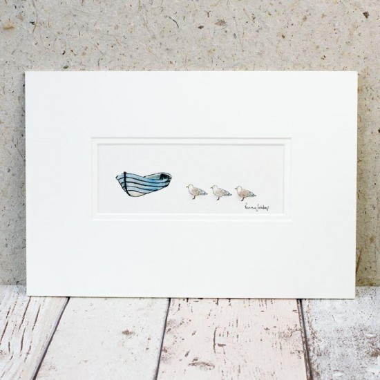Gulls and fishing boat print