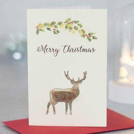 Mini Stag and festive branch card