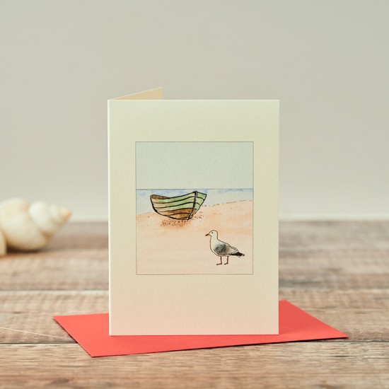 Beach6 - Seagull and Fishing Boat Greeting Card Beach6 - Seagull and Fishing Boat Greeting Card