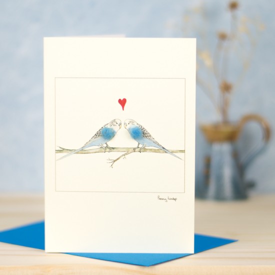 Budgies in love card - blue