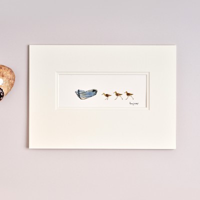 Sand Pipers and Boat A4 print