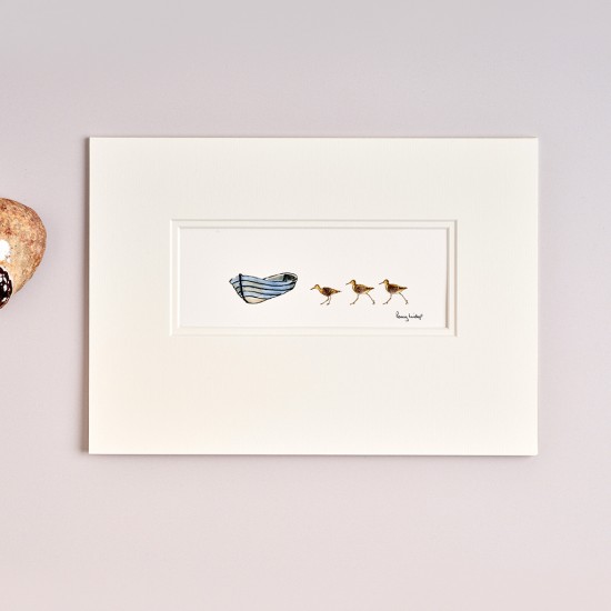 Sand Pipers and Boat A4 print