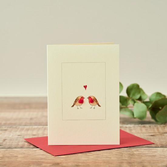 Christmas robins in love card