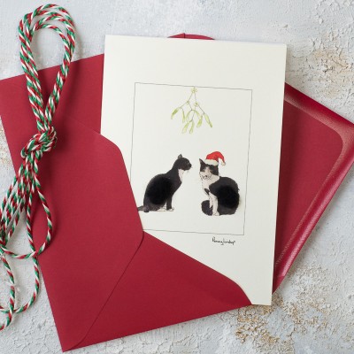 Black and white cats Christmas card