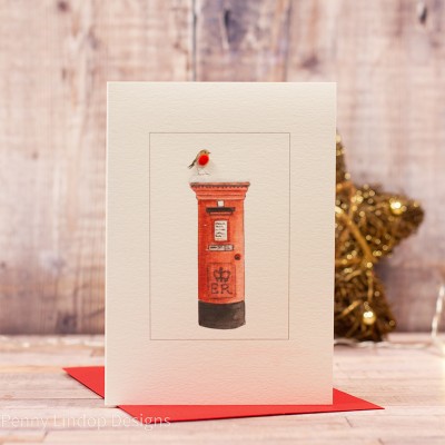 Robin on a Post box Christmas card Robin on a Post box Christmas card