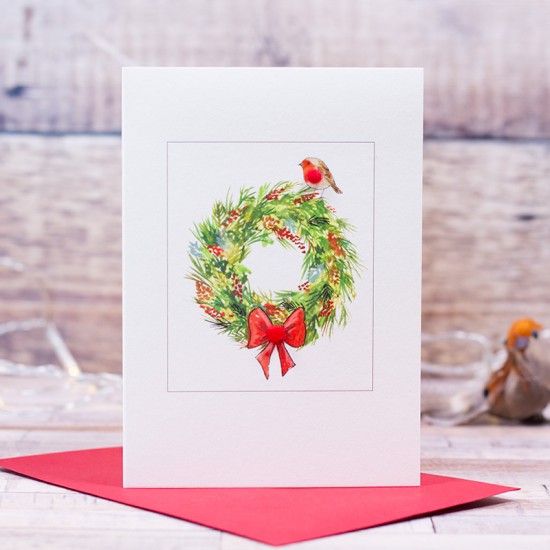 Christmas Wreath & Robin card