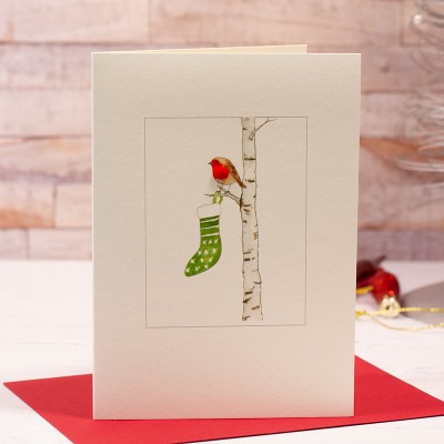 Robin with Stocking Christmas card Robin with Stocking Christmas card