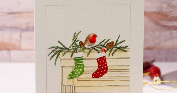 Robin with 2 Stockings Christmas card - Papersheep (Trade Only)