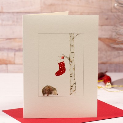 Hedgehog with Stocking Christmas card Hedgehog with Stocking Christmas card