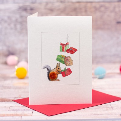 Squirrel with presents Christmas card