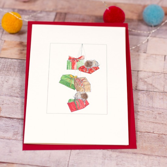 Mice and presents Christmas card