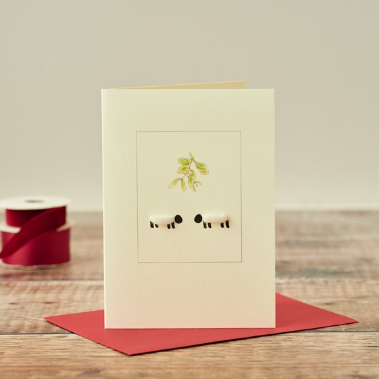 Sheep with mistletoe Christmas card