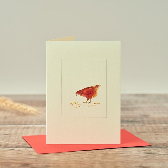 Hen pecking at grain card