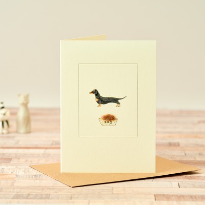 Dachshund Black and tan and food bowl card