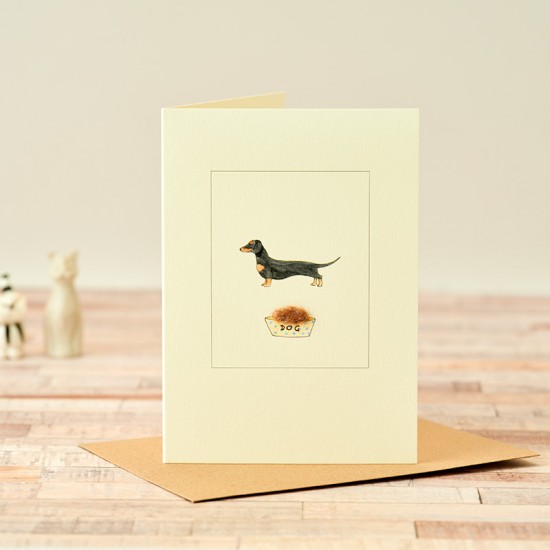 Dachshund Black and tan and food bowl card Dachshund Black and tan and food bowl card