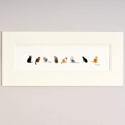 Long Row of 8 Cats print Long Row of 8 Cats print