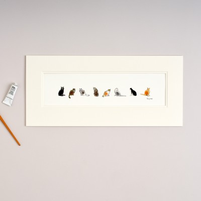 Long Row of 8 Cats print Long Row of 8 Cats print