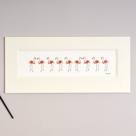  Long Row of Flamingos print