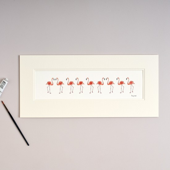  Long Row of Flamingos print