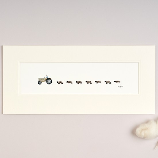 Sheep with Vintage Grey Fergie Tractor print