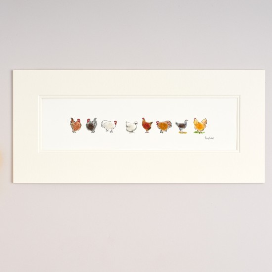 Long Row Of Assorted Chickens print
