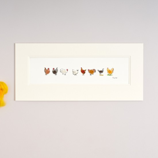 Long Row Of Assorted Chickens print