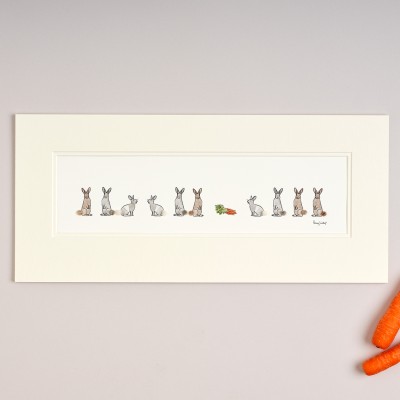 Long Row of 10 Rabbits with Carrots print Long Row of 10 Rabbits with Carrots print