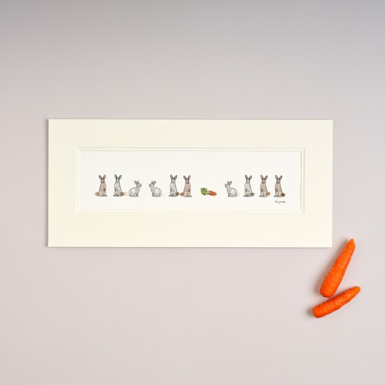Long Row of 10 Rabbits with Carrots print